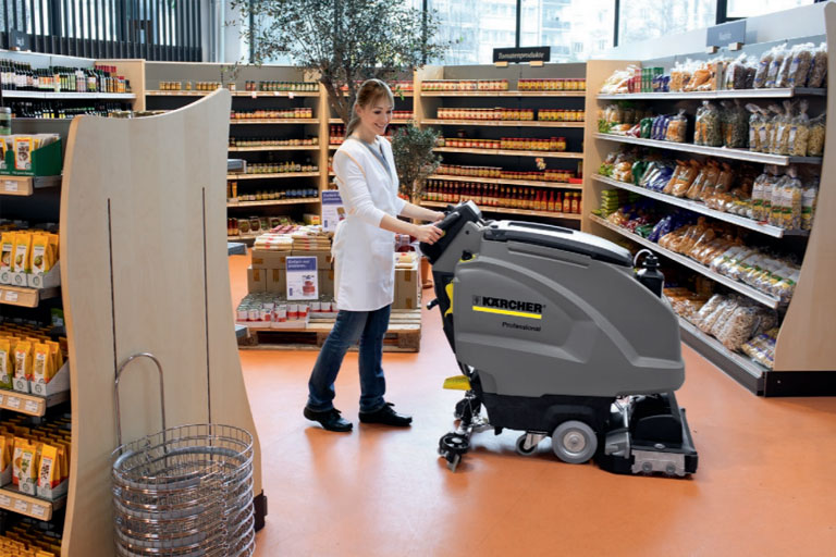 Karcher B 40 W Walk Behind Floor Scrubber Dryer in a Shop
